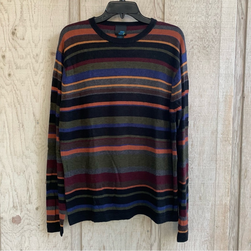 Men’s Striped Crewneck Wool Blend Sweater | Spring + Mercer | Size Large